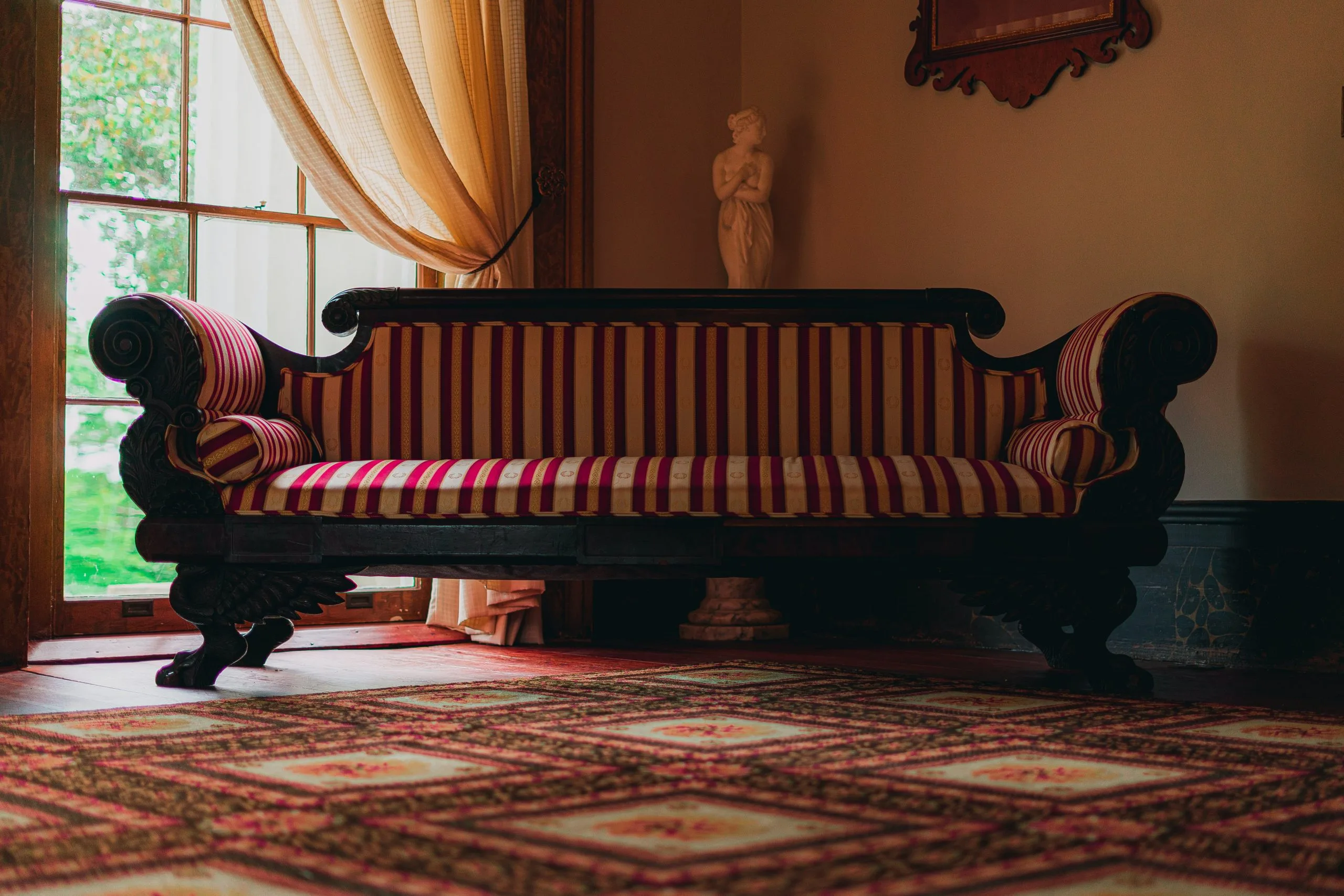 Sparkle Upholstery antique furniture with white and red stripes
