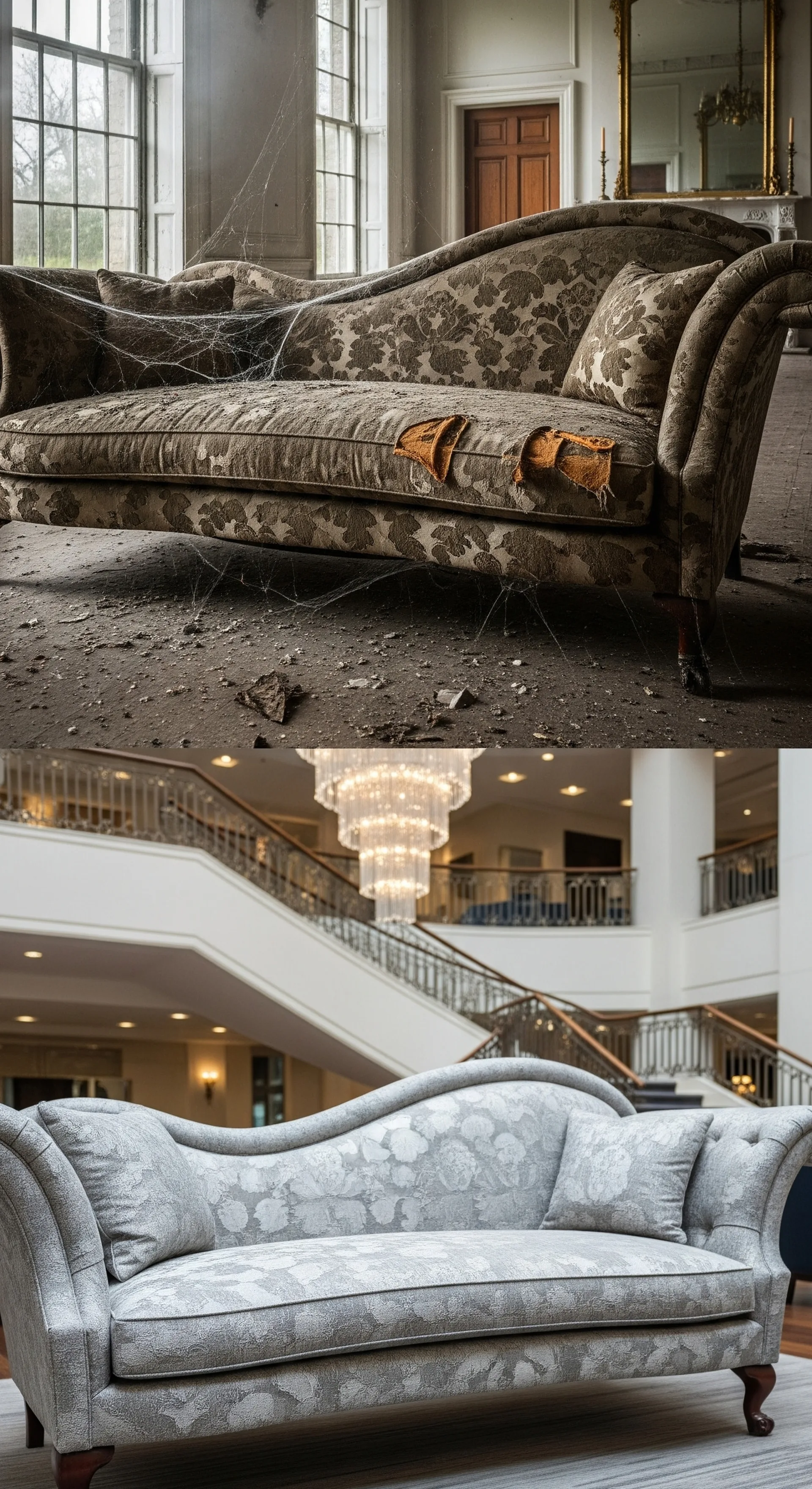Before and after sofa upholstery fabric update by Best Upholstery