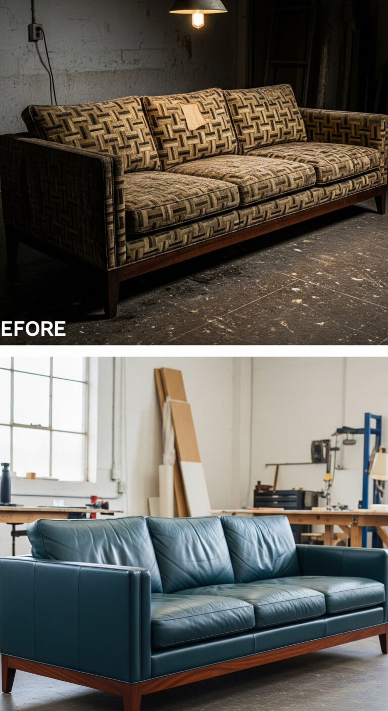 Small loveseat brought back in blue by Best Upholstery
