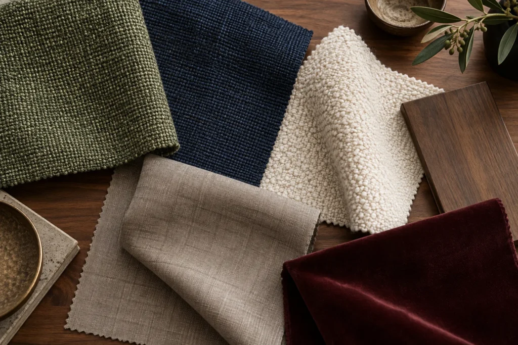 Coordinated upholstery and drapery fabric swatches